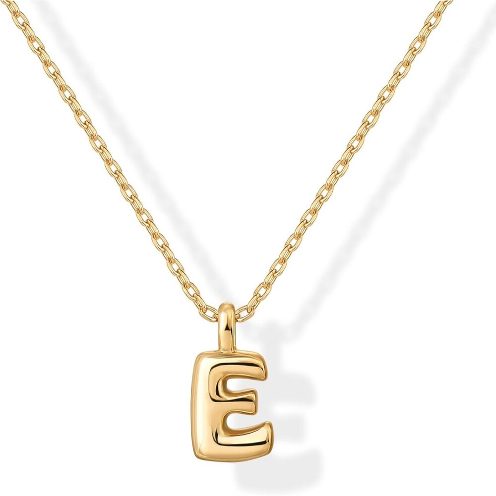 14K Gold Plated Dainty Chunky Bubble Initial Letter Pendant Necklace for Women |